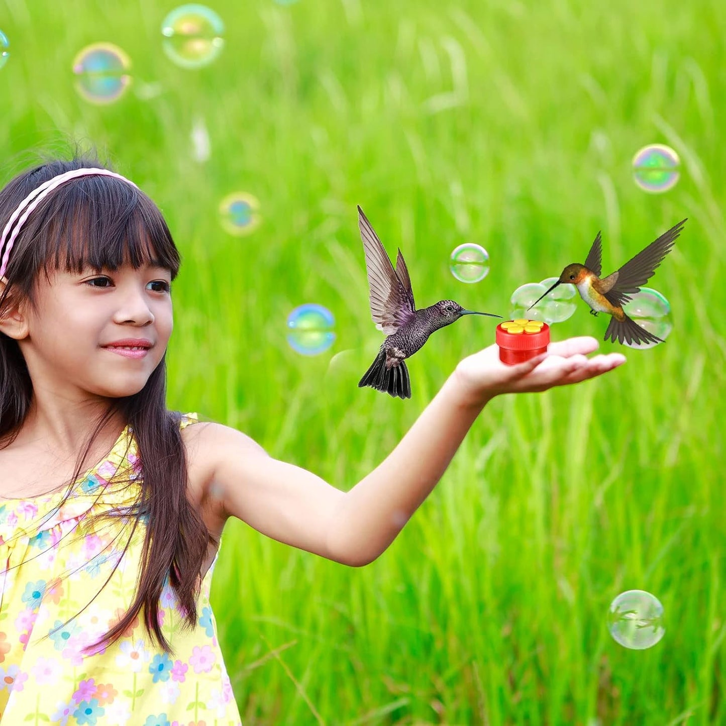 8 Pcs Hummingbird Feeder Handheld Window Flower Mini Hand Held Hummingbird Ring Feeders Wild Bird for Outdoors Backyard Birdwatcher Gifts Supplies(Red Bottom)