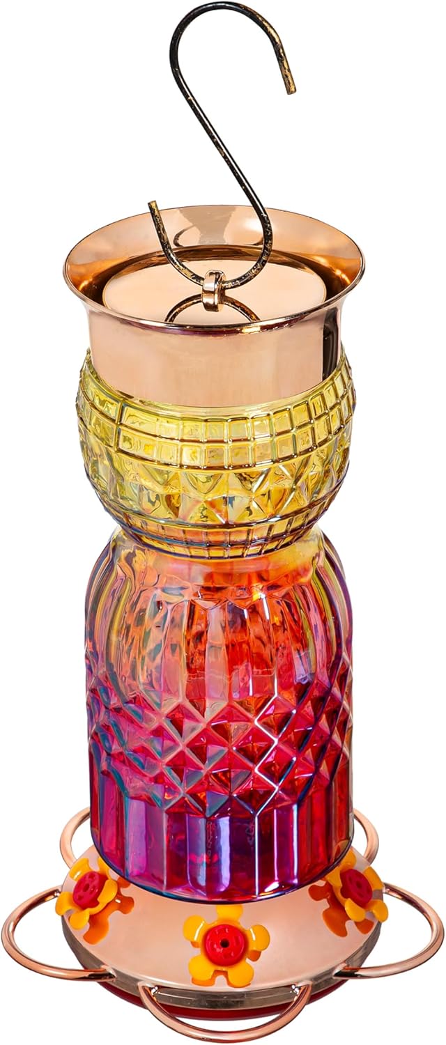 Evergreen Garden Iridescent Glass Hummingbird Feeder, 31 Ounces Hangin