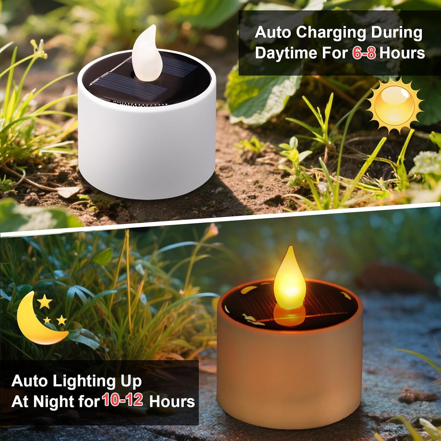 Solar Tea Lights Outdoor - 8 Pack Waterproof Rechargeable Dusk to Dawn Outdoor Lighting Flameless Flicker Reusable LED Solar Candles for Lanterns Camping Garden Home Decorations, 2.3''x2.1''