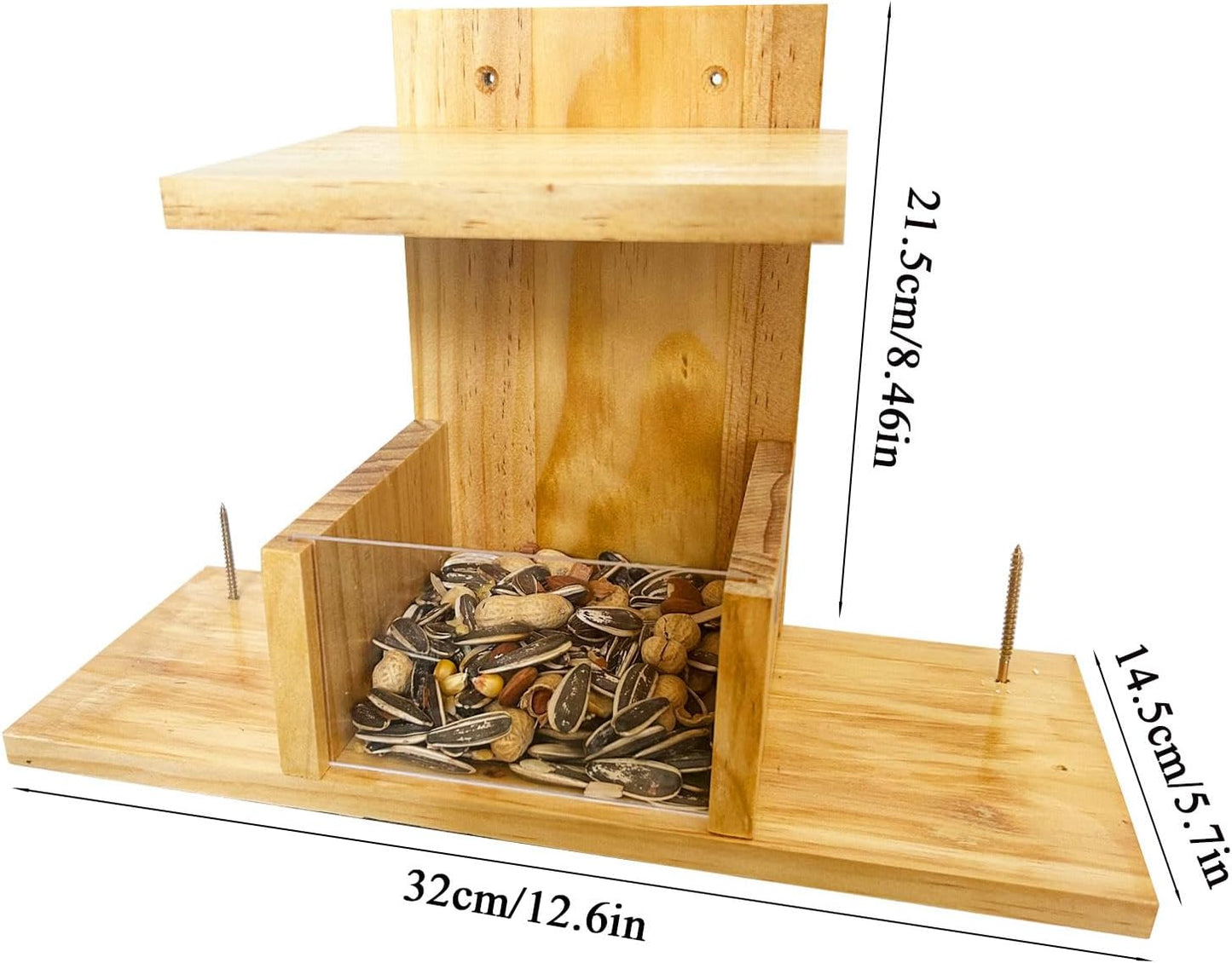 Squirrel Feeder, Wooden Squirrel Feeders for Outside, Durable Chipmunk Feeding House Corn Cob Holder and Peanut Nuts Tray for Outdoors, Easy to Clean & Refill, Waterproof