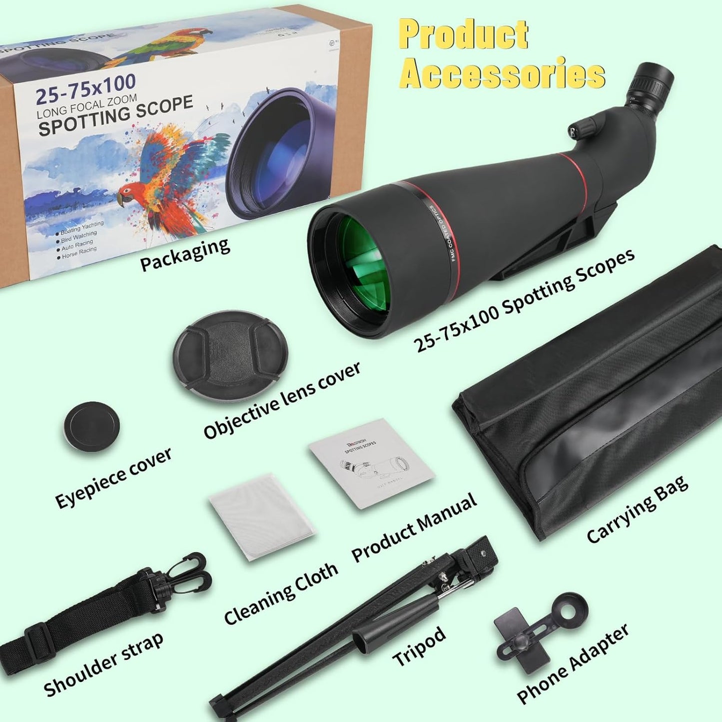 Spotting Scope, 25-75x100 Angled Spotting Scopes for Target Shooting w