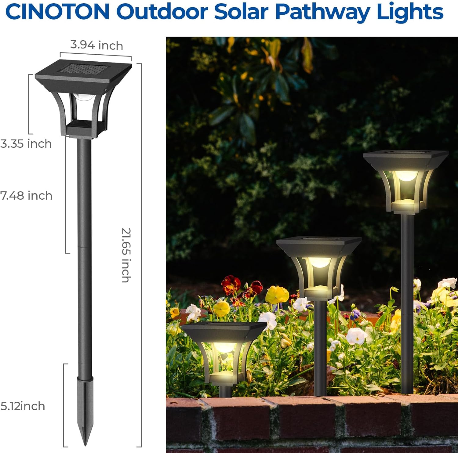 CINOTON 12 Pack RGBCW Solar Pathway Outdoor Lights, 3 Lighting Modes S