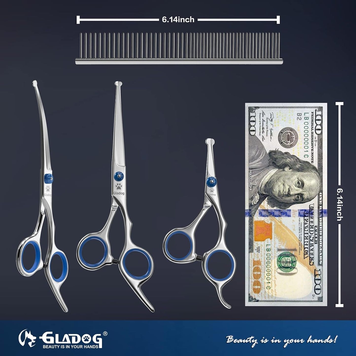 Dog Grooming Scissors Kit with Safety Round Tips, GLADOG Professional 