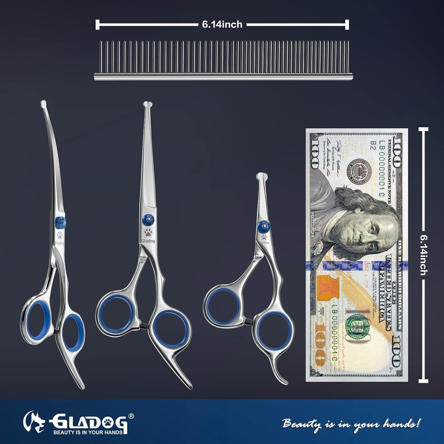 Dog Grooming Scissors Kit with Safety Round Tips, GLADOG Professional 