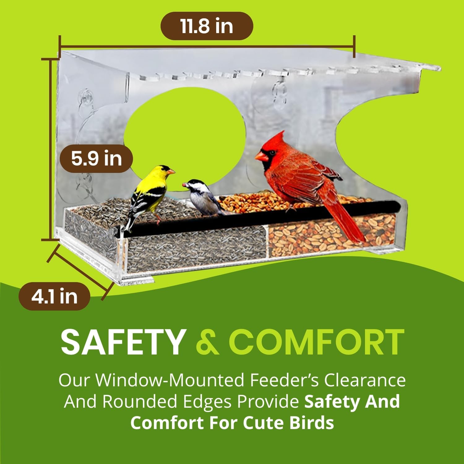 Nature Gear Acrylic Clear Window Bird Feeder with Strong Suction Cups,