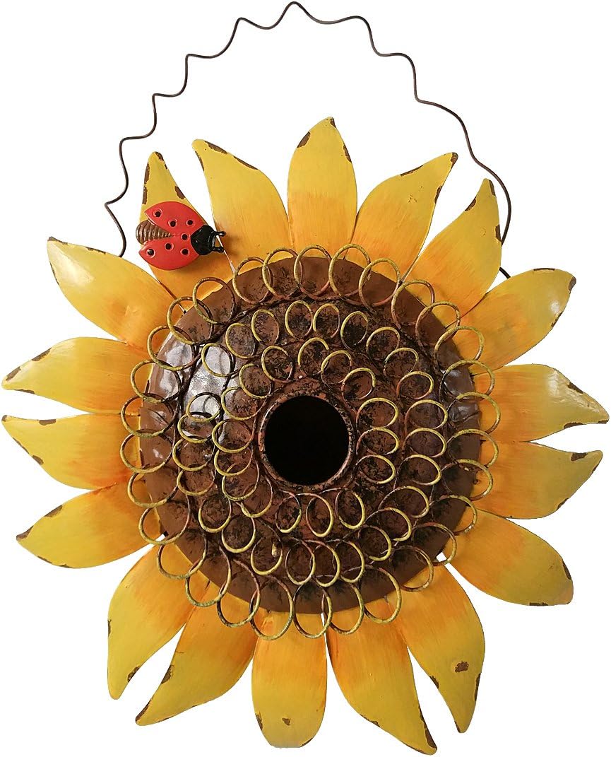 E-view Metal Sunflower Birdhouse Decorative Hand-Painted Hanging Bird House