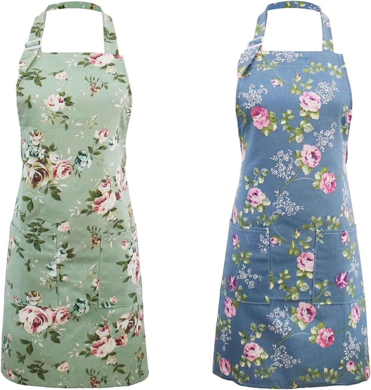 Kitchen Aprons for Women, 2 Pack Floral Aprons with 2 Pockets, Vintage