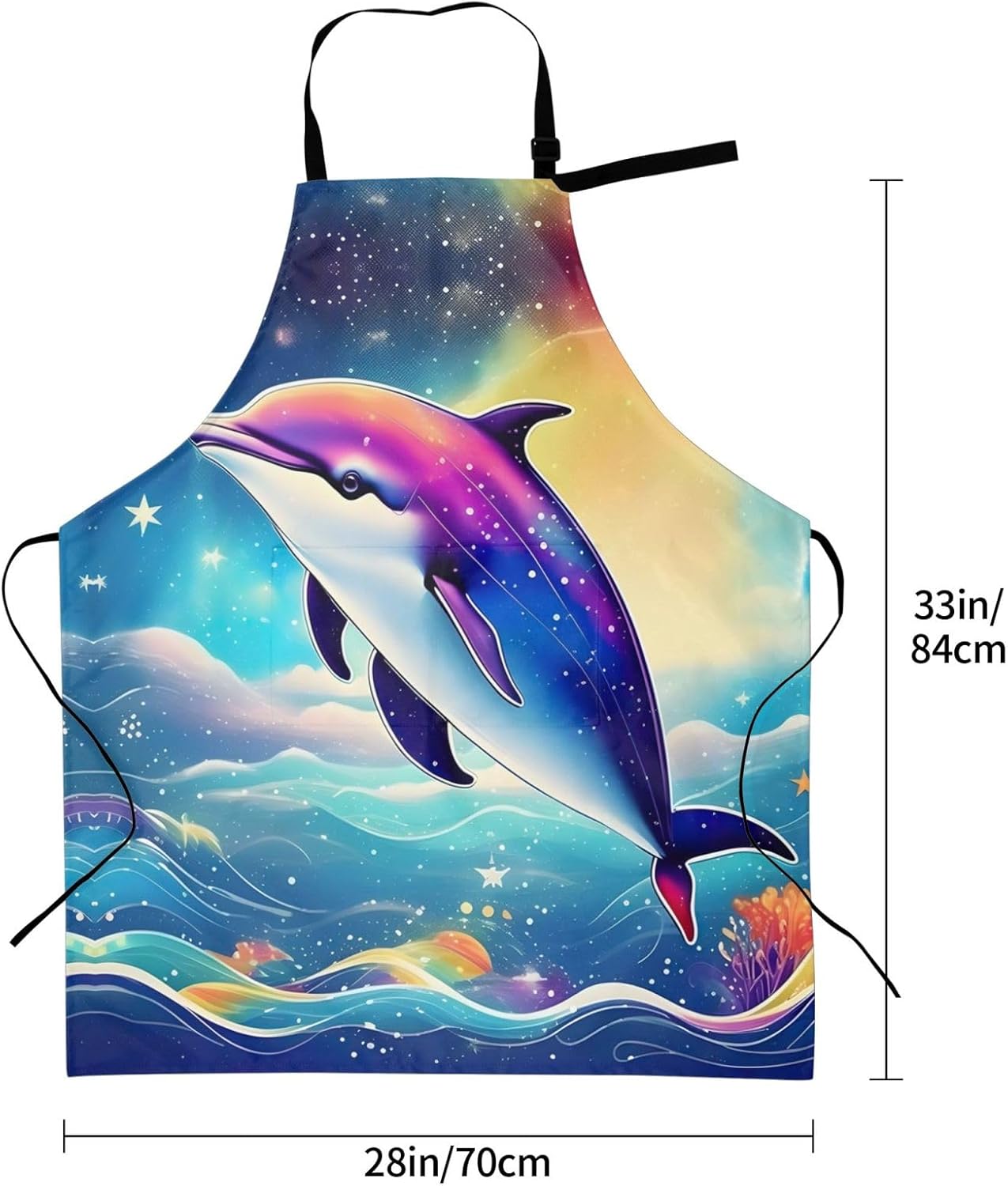 Colorful Starry Sky Ocean Dolphin print Waterproof chef's apron with p