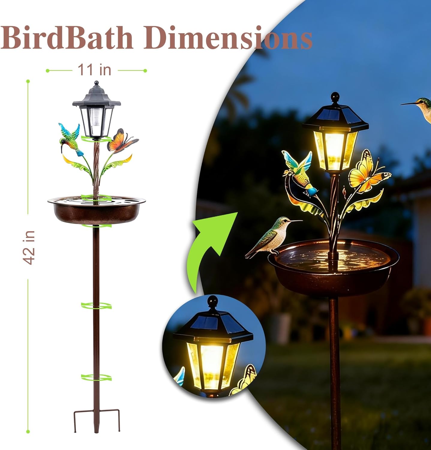 Topadorn 42 inch Solar Metal Bird Bath for Outside, Vintage Freestanding Birdbaths & Birdfeeder, Birdbaths for Garden Patio Yard Lawn Decor