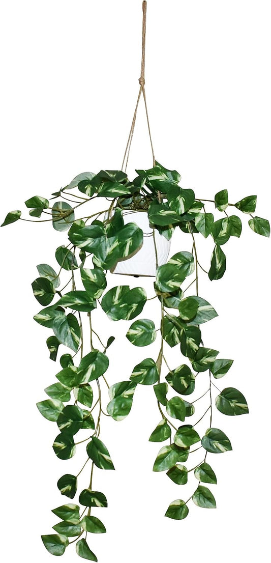 v-max 26" Faux Pothos Plant Hanging with White Pot
