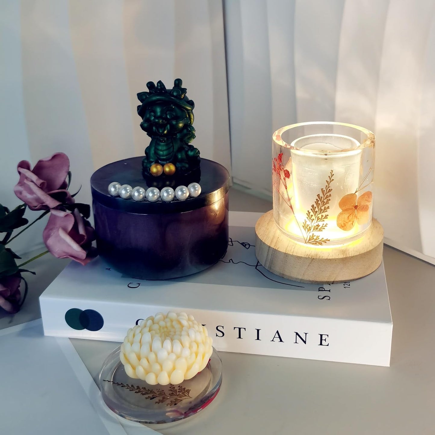 Large Jar Silicone Molds for Epoxy Resin - 2 Pcs Candle Jar Resin Molds with 1 Daisy Candle Mold, Cute Planter Pot Concrete Molds for DIY Jewelry Storage Box, Pen Holder,Mother's Day Gift