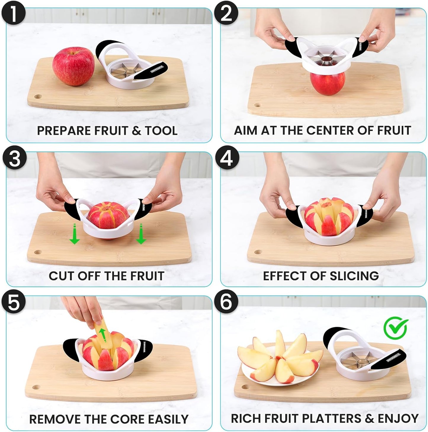 SCHVUBENR 3.5 Inch Apple Slicer - Professional Apple Cutter - Stainless Steel Apple Corer - Super Sharp Apple Slicer and Corer - Apple Tool with 8 Sharp Blades(Black)