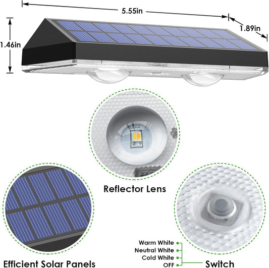 Solar Fence Lights Outdoor - 2700/4000/6000K 3 Mode, 8 Pack Solar Fenc