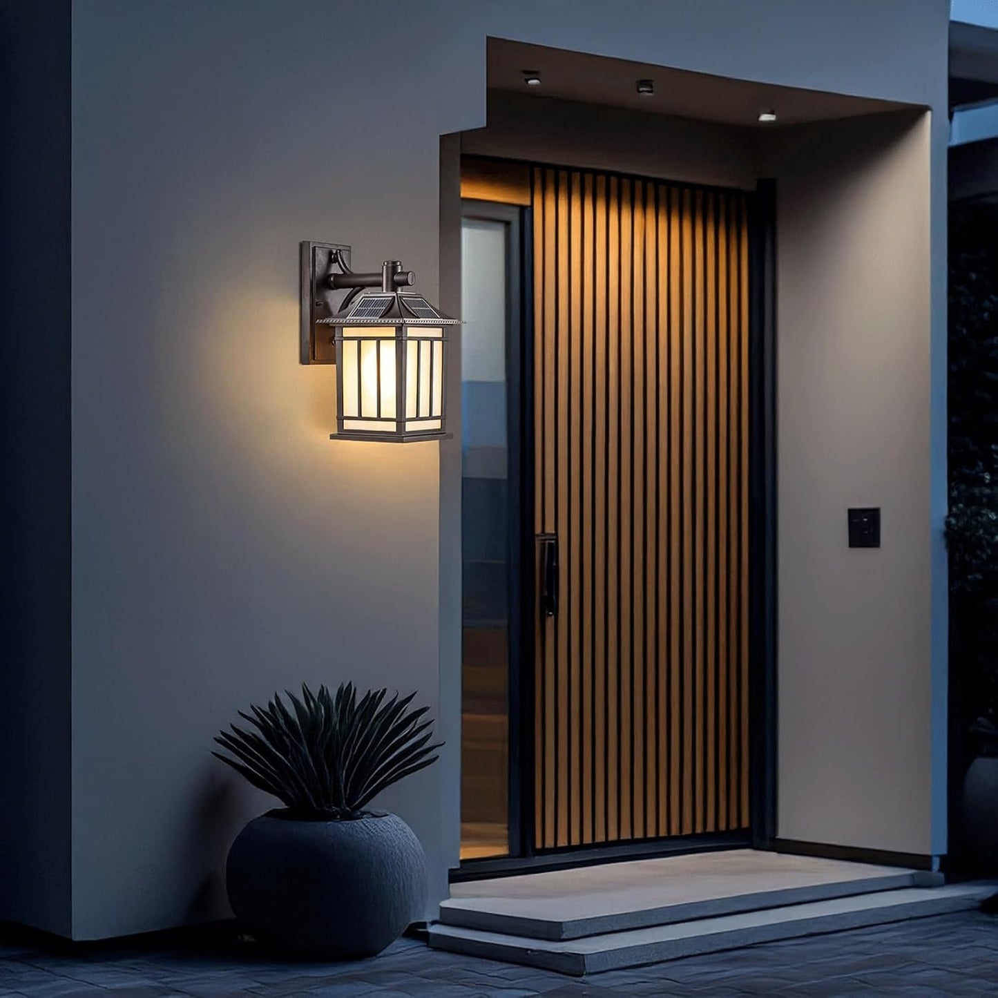 Solar Exterior Wall Lantern, IP65 Waterproof Die-cast Aluminum Sconce Light, Traditional Wall Mounted Fixture with Tempered Glass, 3-Color Mode LED Lamp for Porch Patio Garden Courtyard Path
