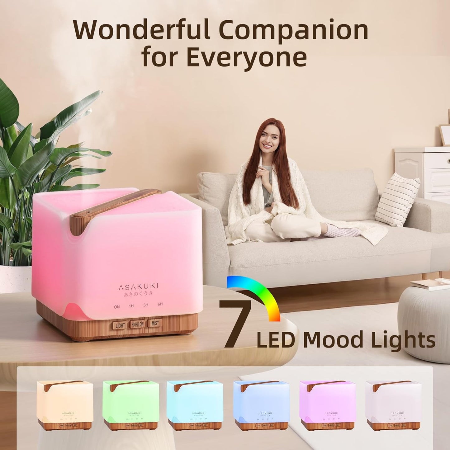 ASAKUKI Essential Oil Diffuser for Home, Large 700 ml Humidifier with 