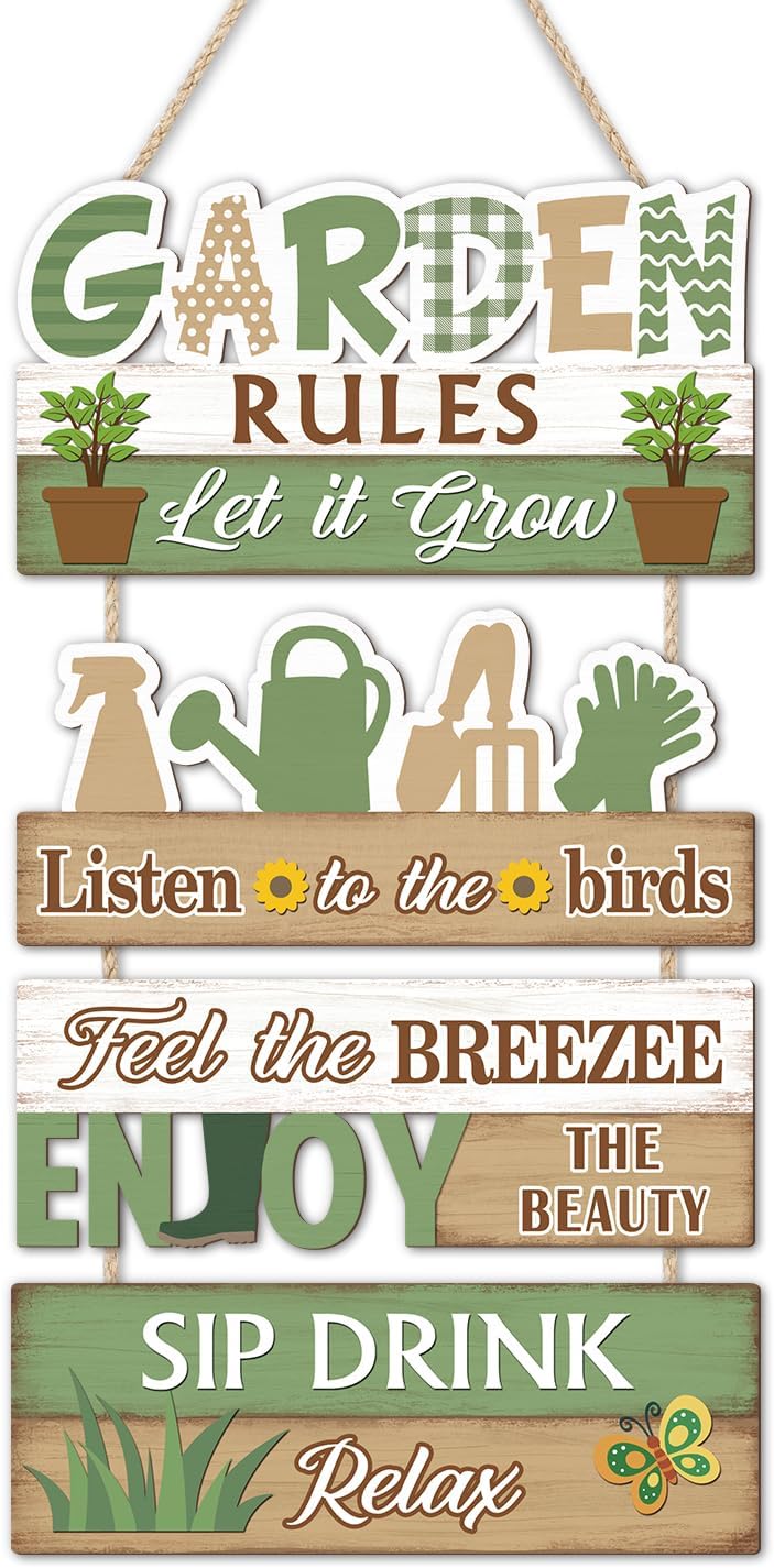IARTTOP Garden Rules Hanging Sign Let It Grow Wooden Plaque Garden Hom