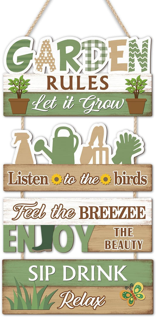 IARTTOP Garden Rules Hanging Sign Let It Grow Wooden Plaque Garden Hom