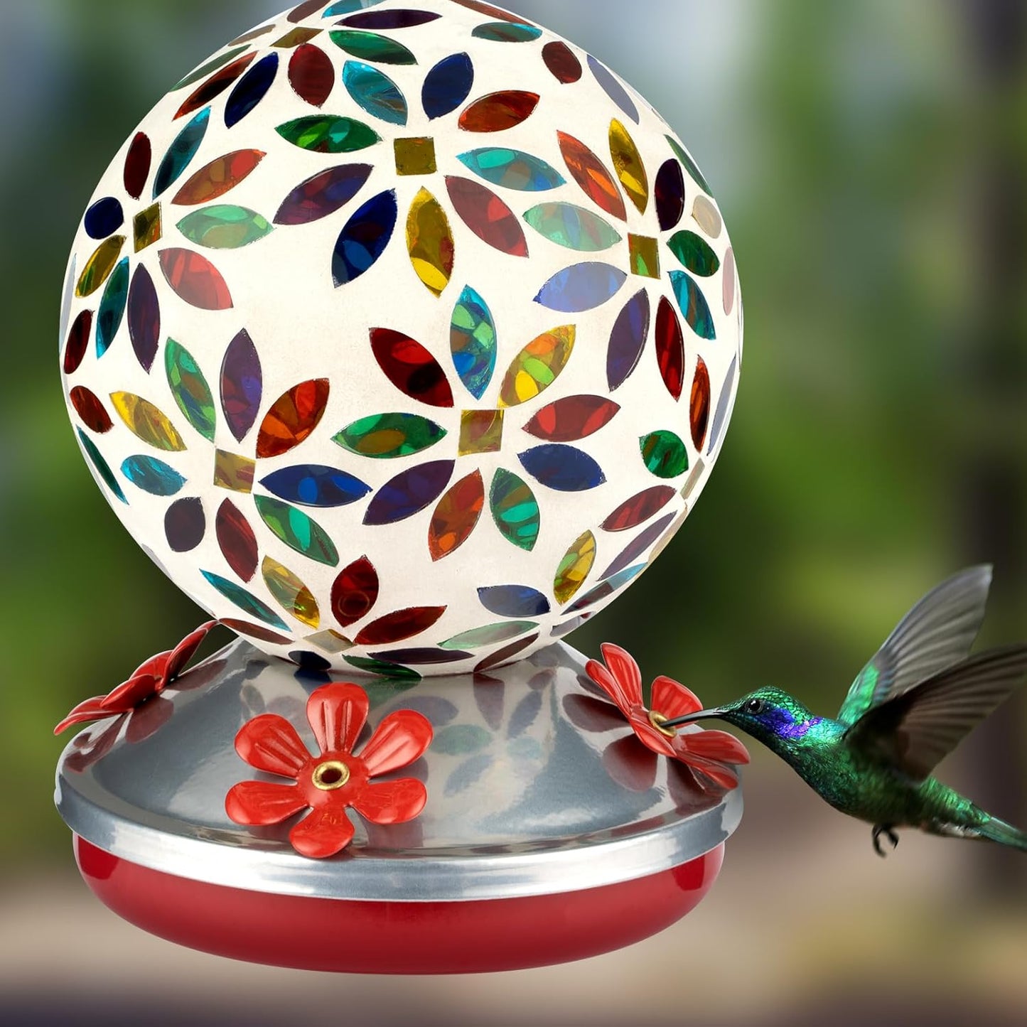 Backyard Expressions Glass Hummingbird Feeder - Multicolor - Hummingbird Feeders for Outdoors Hanging, Hand Blown Glass Hummingbird Feeder