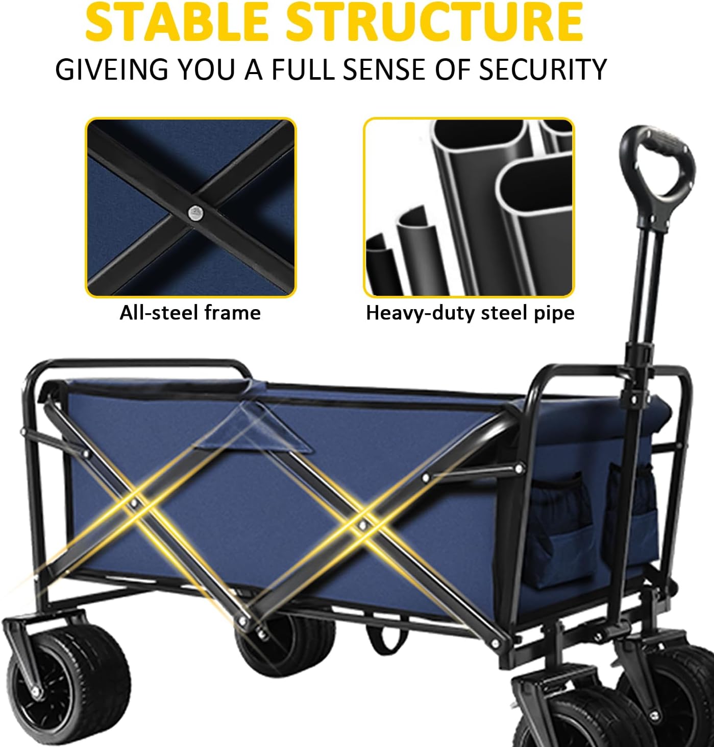 KEDY Heavy Duty Collapsible Wagon Cart with Wheels - Large Capacity Fo