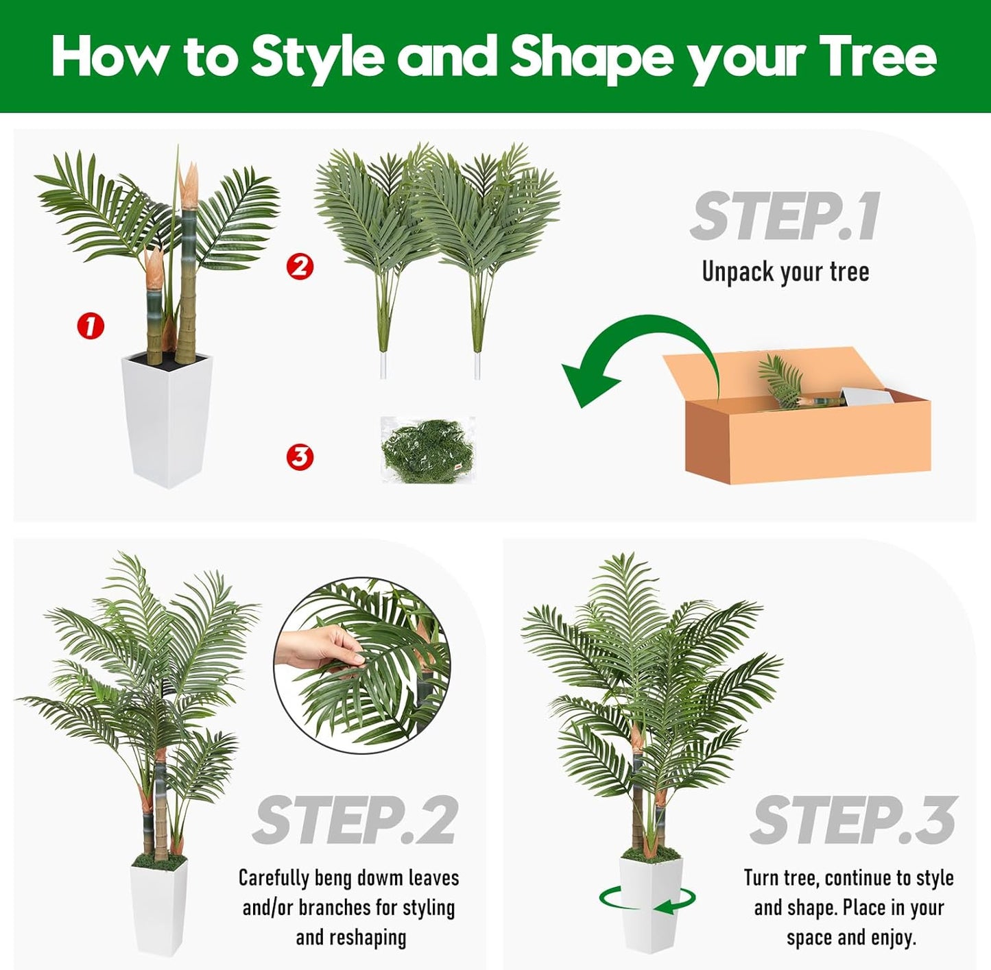 5ft Artificial Palm Tree Indoor Plant with White Tall Planter, Faux Silk Tropical Areca Floor Plant in Pot, Artificial Plants with Lifelike Leaves for Home Office Decor