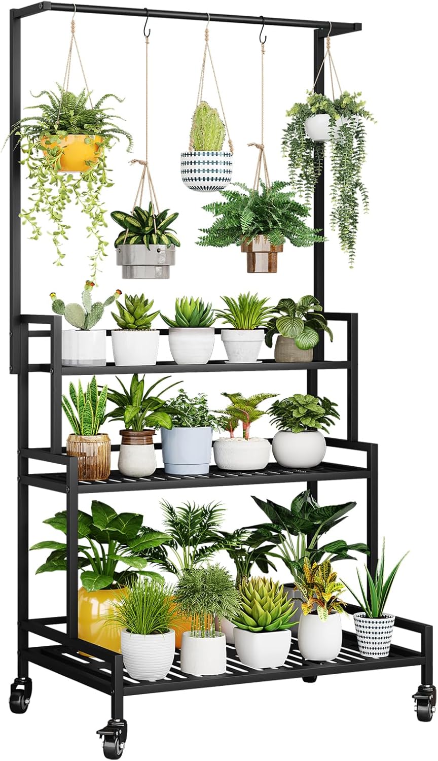 YIZAJIA Plant Stand Indoor 3 Tier Metal Outdoor Tiered Stands Shelf Wi