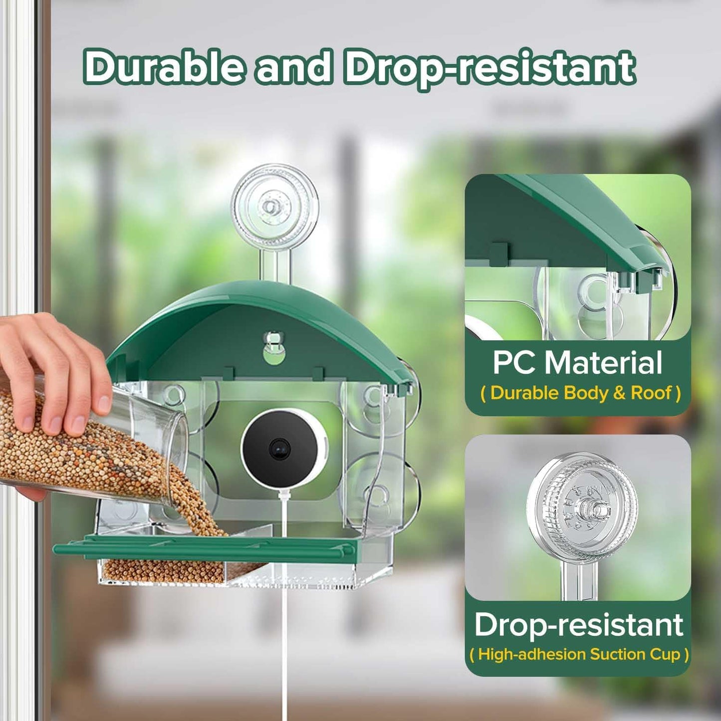 Window Bird Feeder with Camera,2K Live Video,AI Bird Identification,Instant Arrival Alerts,24/7 Recording,Support 2.4G/5G WiFi,SD Card&Cloud Storage,Featuring 5 Strong Suction Cups.