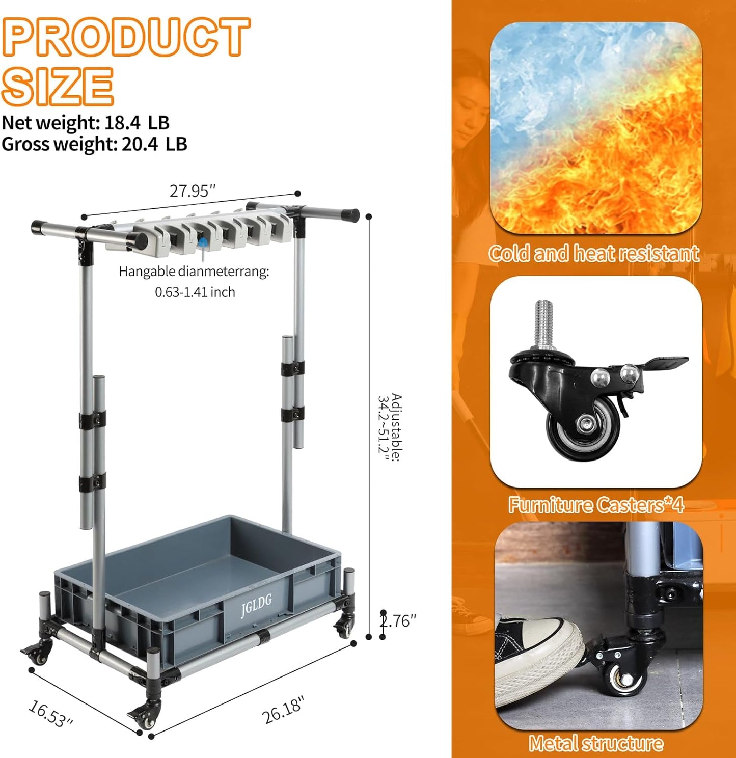 Freestanding Mobile Cleaning Tool Storage Rack, Mop and Broom Holder (