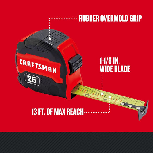 CRAFTSMAN 25-Ft Tape Measure with Fraction Marketing, Retractable, Man