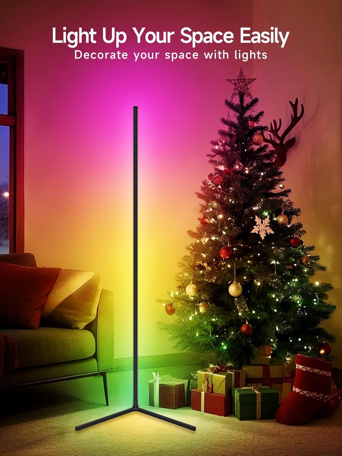 Corner Floor Lamp, RGB LED Corner Lamp with Music Sync, Smart App and 