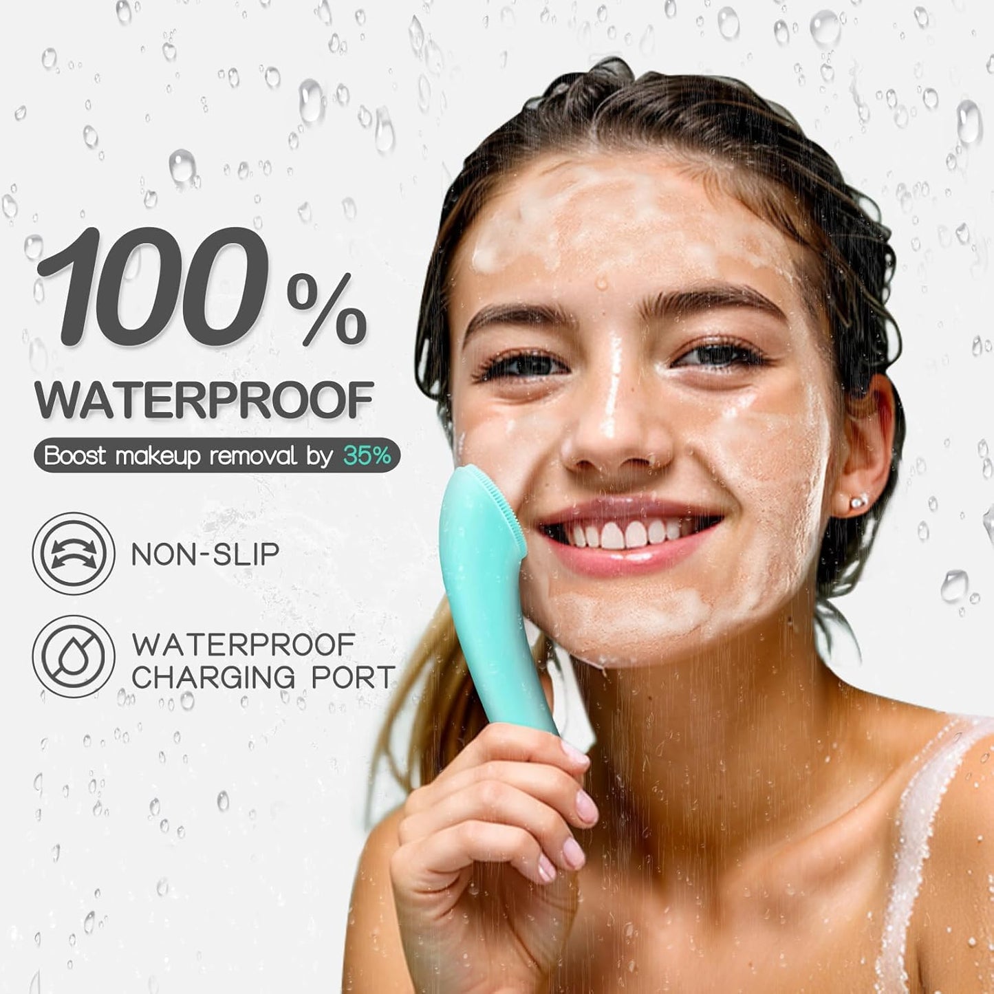 PRITECH Silicone Face Scrubber, Rechargeable Facial Cleansing Brush wi