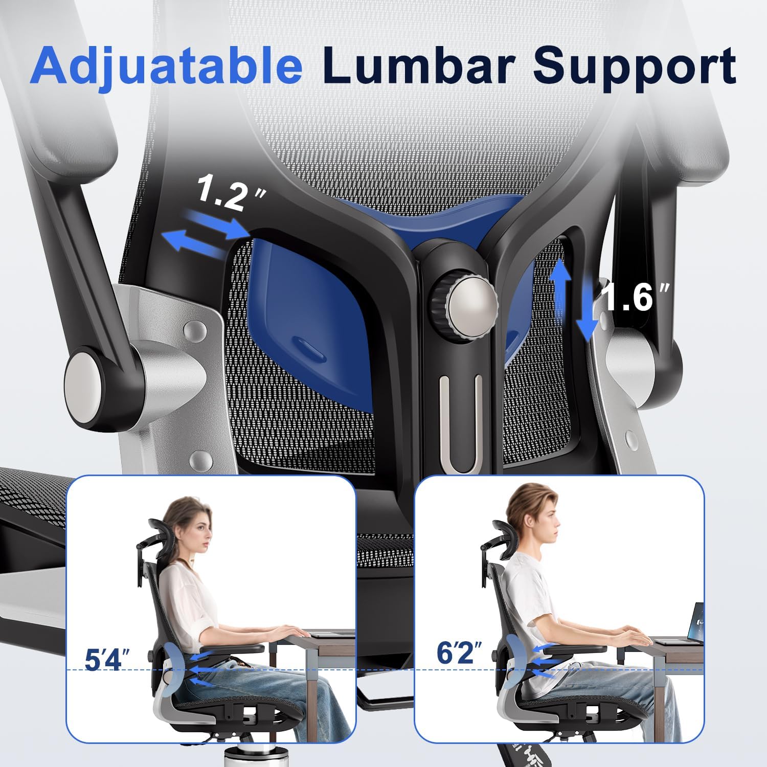 Ergonomic Office Chair, Mesh Seat Cushion with 3D Armrests and 3D Head