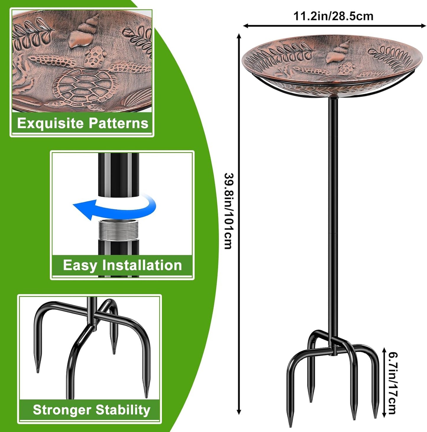 40 Inch Metal Bird Bath for Outside, Detachable Birdbath & Birdfeeder 