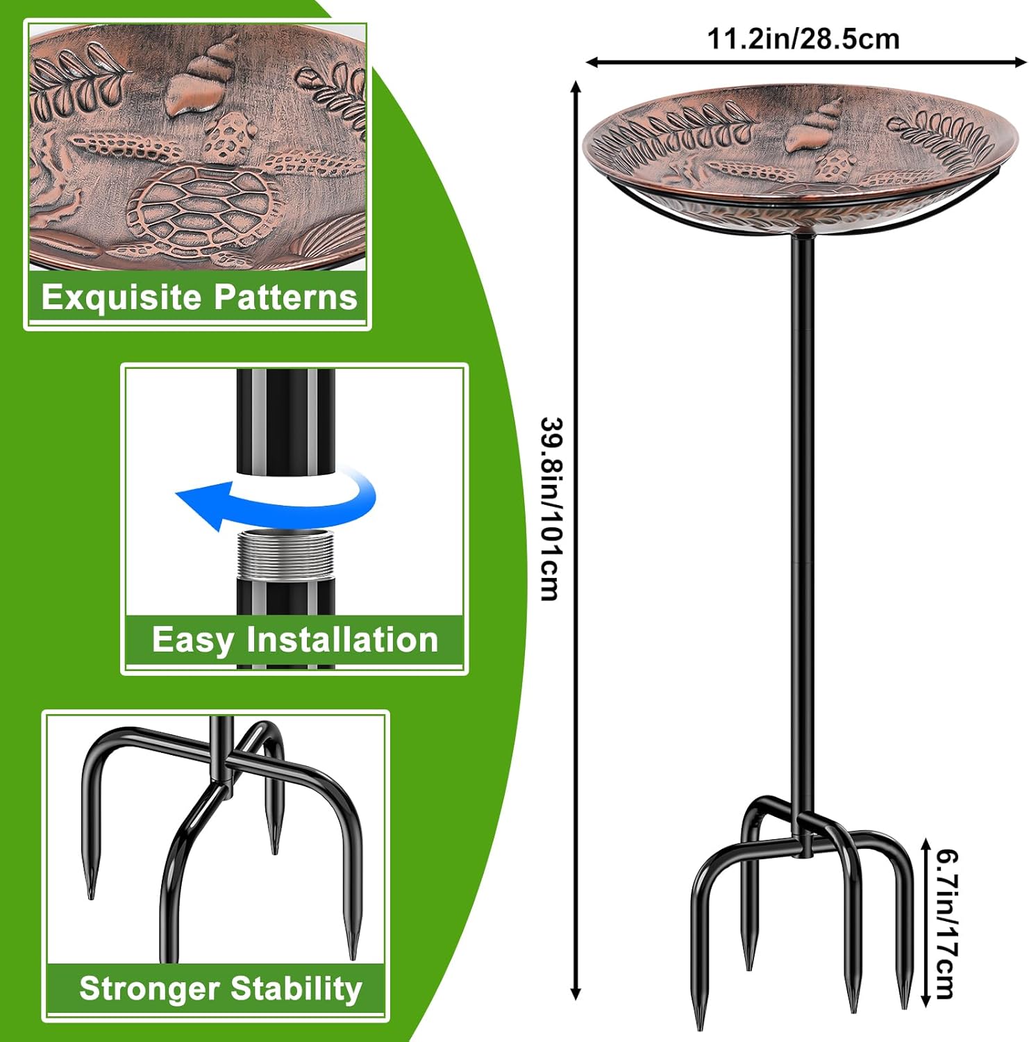 40 Inch Metal Bird Bath for Outside, Detachable Birdbath & Birdfeeder 