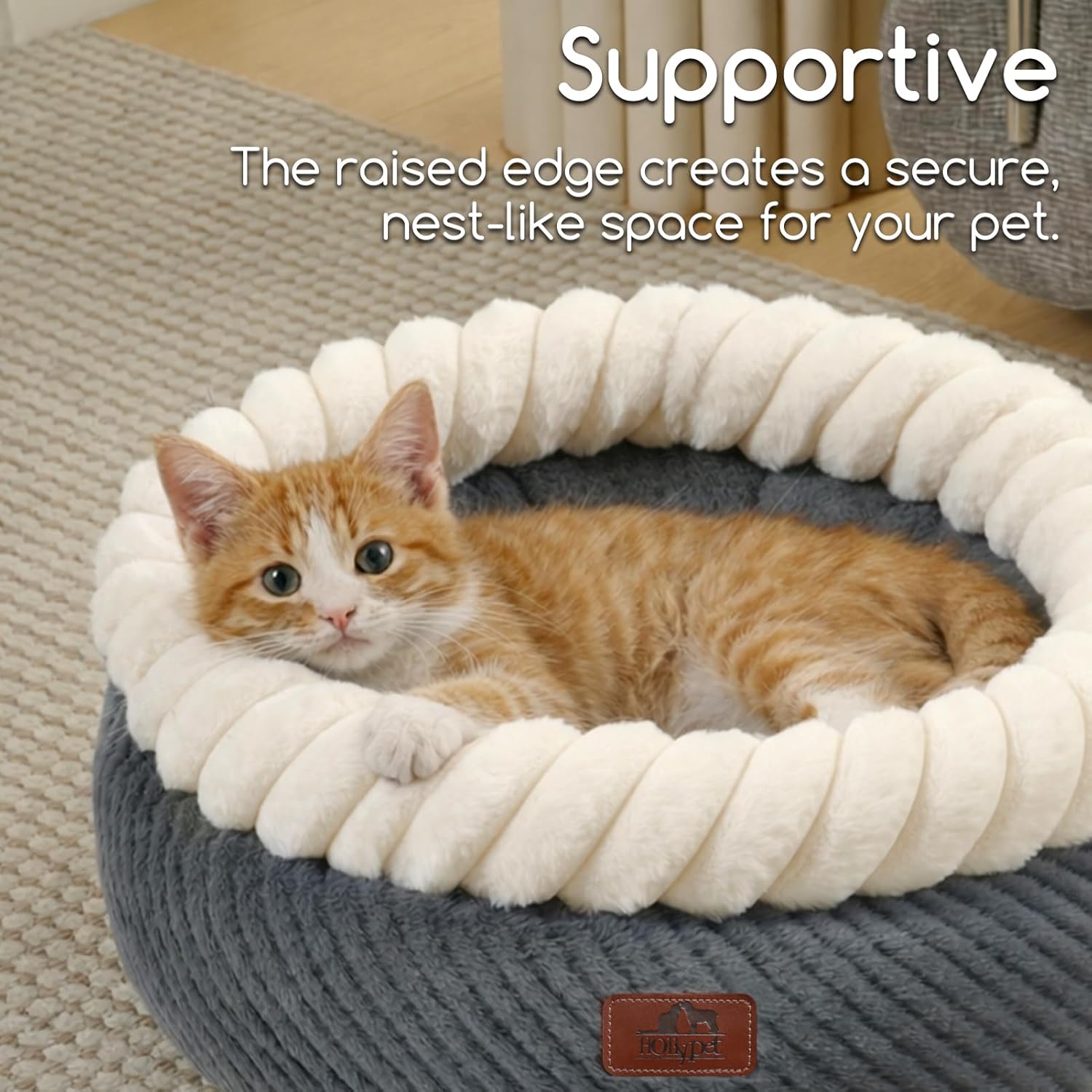 Hollypet Cat Bed for Indoor Cats Kitty Beds, Round Washable Fluffy Sma
