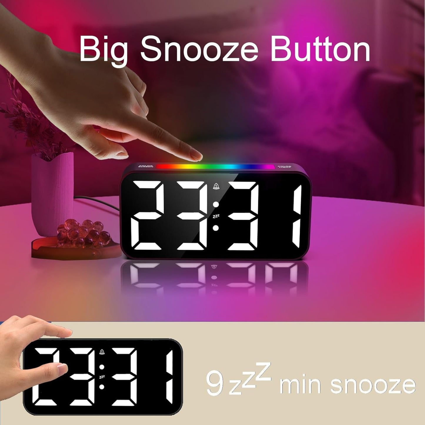 Loud Alarm Clocks for Bedrooms Heavy Sleepers, Plug-in Digital Bedside