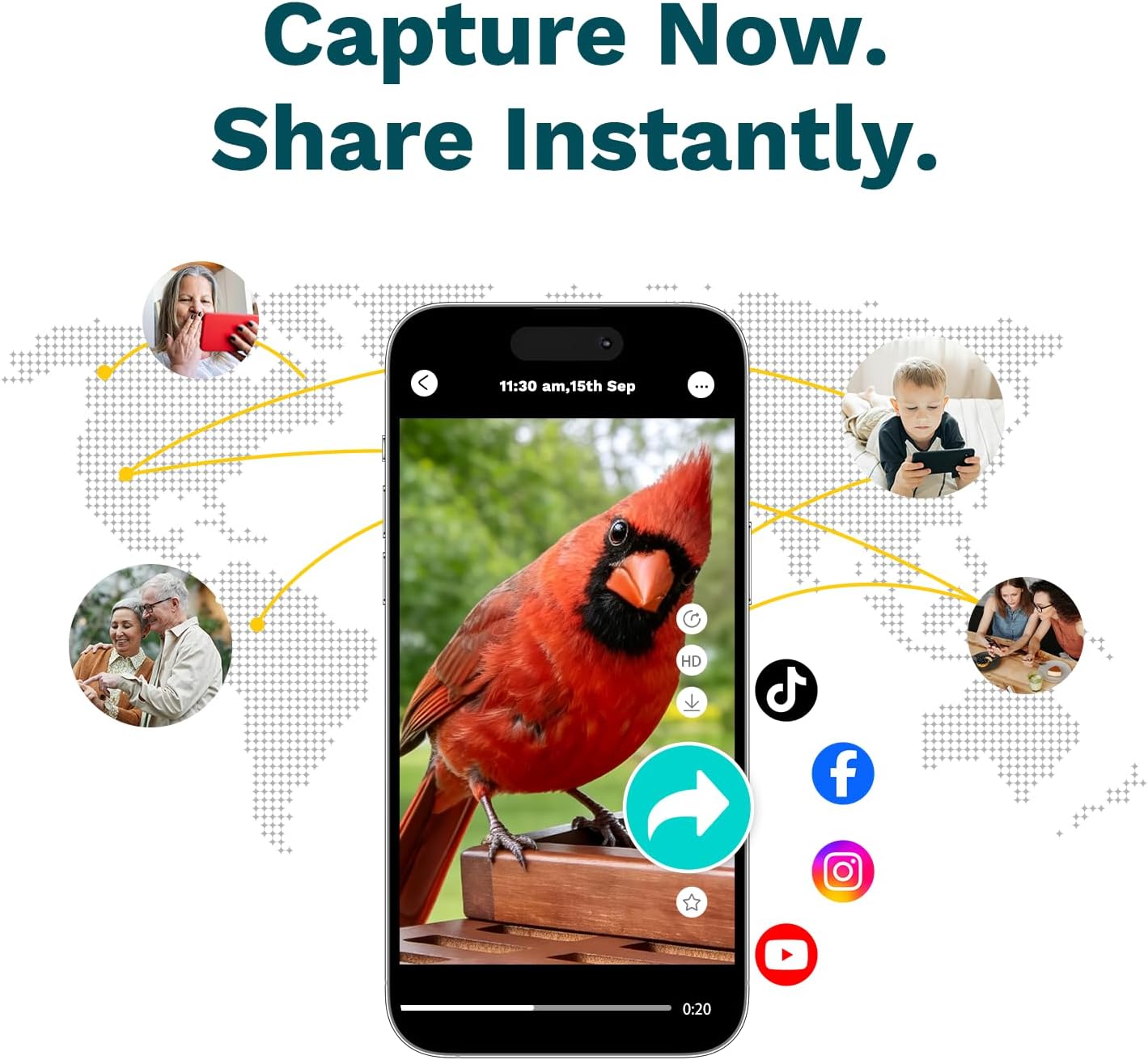 Smart Bird Feeder with Camera Solar Powered AI Identification 10,000+ Bird 2K UHD Video Live Instant Arrival Alerts and Real-Time Motion Detection Weatherproof Bamboo for Outdoor Birds Lovers
