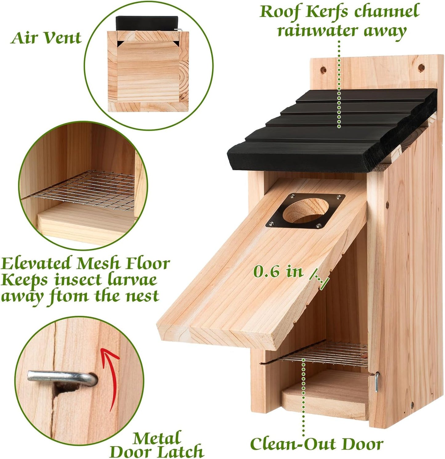 Dreyoo Cedar Bluebird Box Houses for Outside, 1-1/2'' Entrance Hole Wooden Bird Houses with Metal Guard, Secure Latch, Fledgling Grooves, Air Vents for Bluebird Wren Swallow(3 Pack)