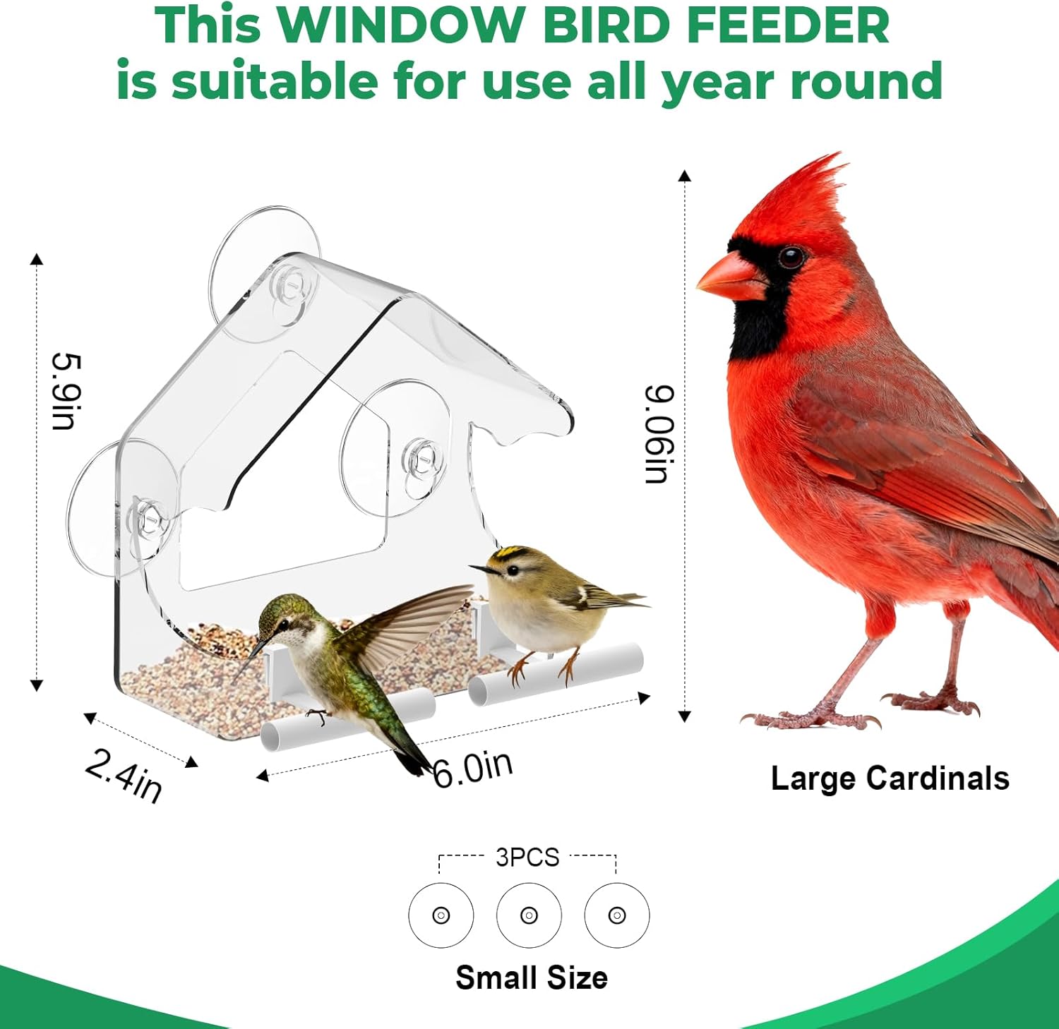 Clear Window Bird Feeder for Outside - Strongest Suction Cups 360° Vie