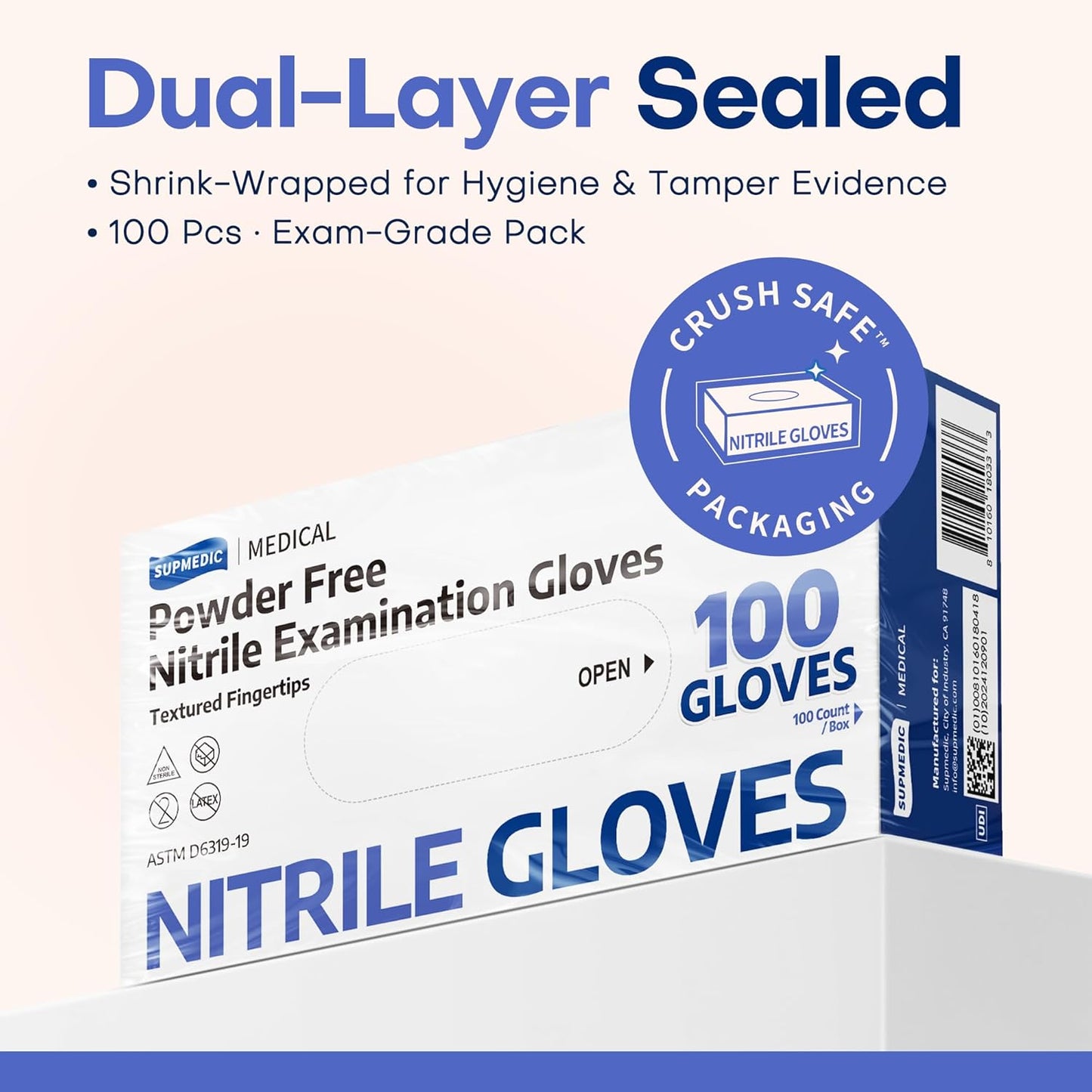 Medical Soft Max™ Nitrile Exam Gloves, Powder-Free Latex-Free Food Safe Clean Disposable Glove Blue Iris 100/1000 Ct