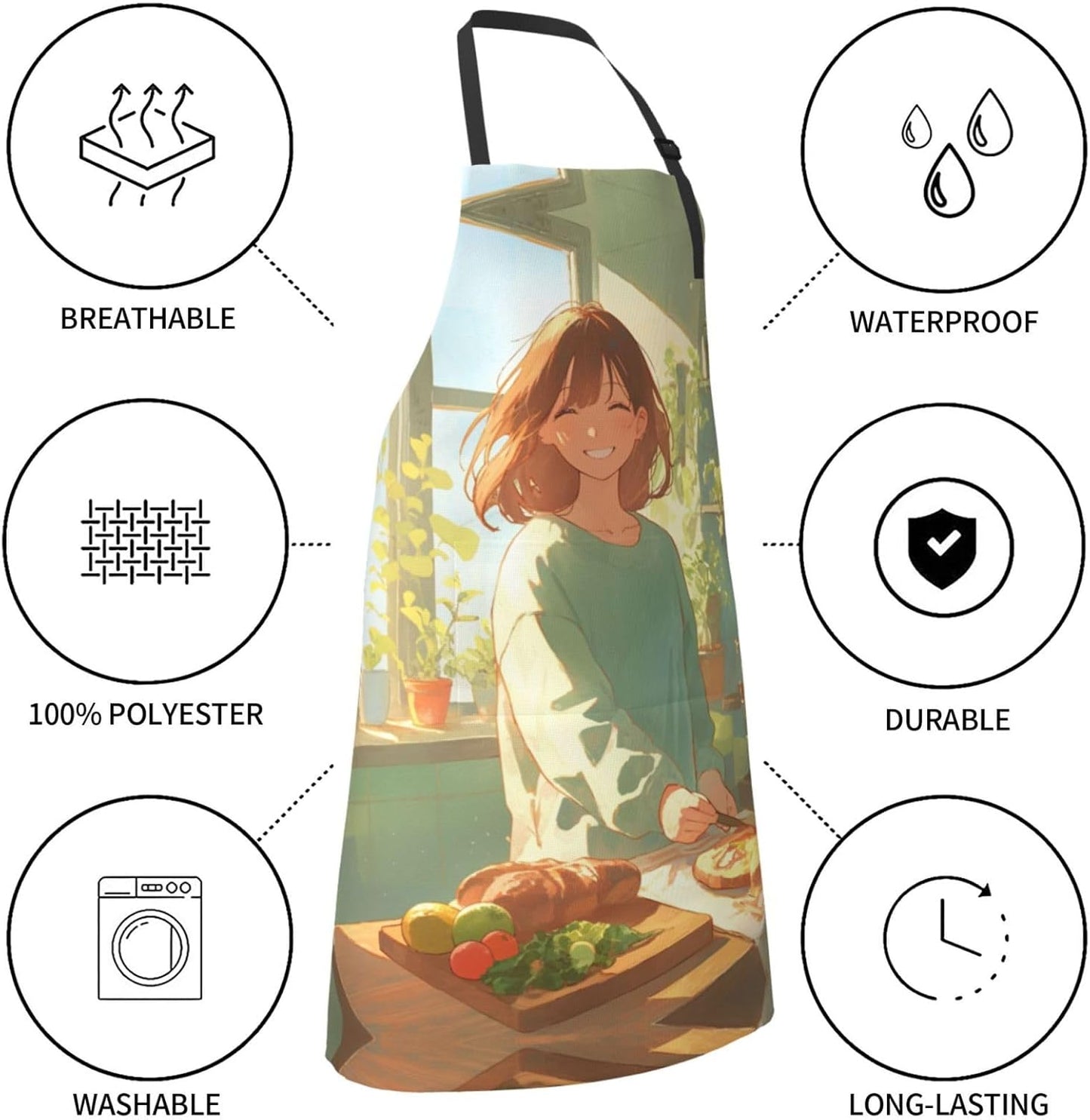 Beautiful Breakfast print Waterproof apron with pocket adjustable cooking apron for adult kitchen bibs to bake