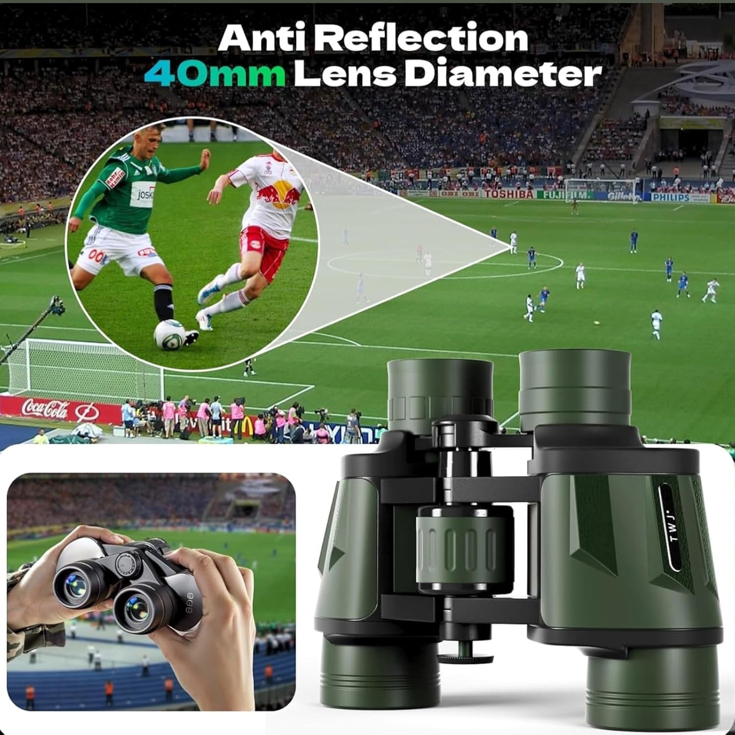 12x40 HD Classic Binoculars for Adults & Kids, Clear Large View & Low-Light Night Vision, High Powered Binoculars for Birds Watching, Cruise Ship, Theaters, Travel & Stargazing