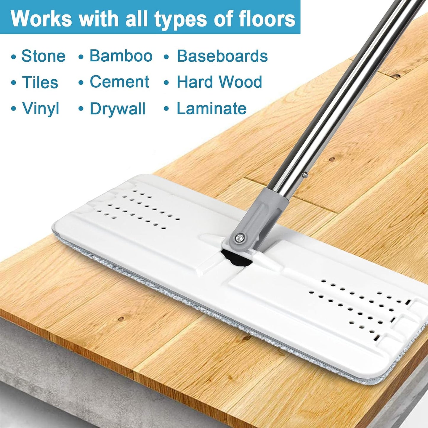 Mop and Bucket with Wringer Set, Hands Free Flat Floor Mop and Bucket, 3 Washable Microfiber Pads Included, Wet and Dry Use, Home Floor Cleaning System for All Floor Types and Windows