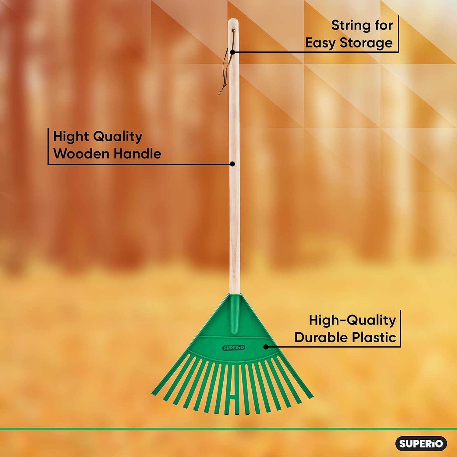 Superio Kids Rake with Hardwood Handle, Gardening and Lawn Care Tools 