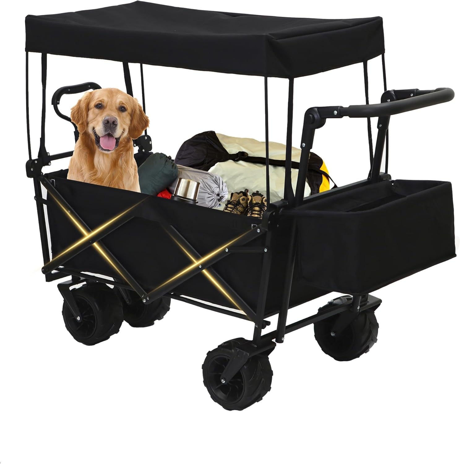 Collapsible Wagon Cart with Canopy, Heavy Duty Folding Tools Utility C