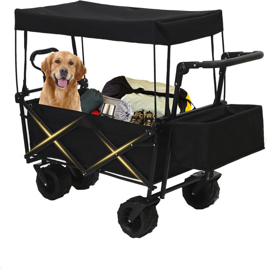Collapsible Wagon Cart with Canopy, Heavy Duty Folding Tools Utility C