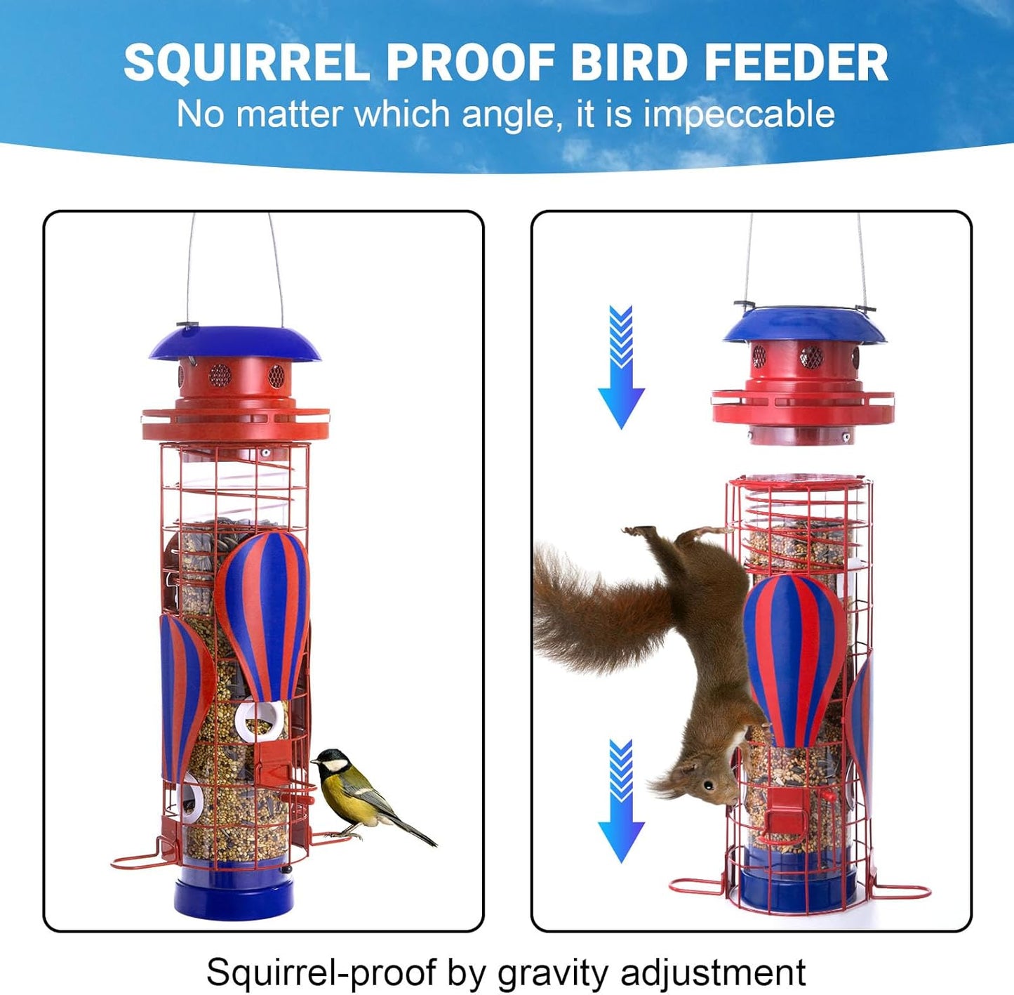 Solar Metal Bird Feeder for Outdoors Hanging Squirrel Proof Wild Bird Feeders, Durable & Chew-Proof Cardinals Feeders, Gifts for Bird Lovers, Garden Decoration