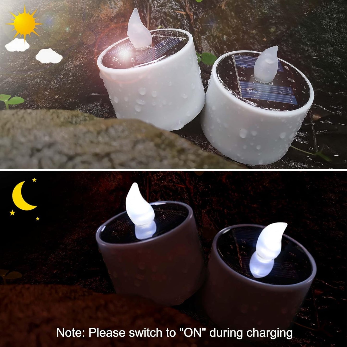 SingTok 6 PCS Solar Powered Tea Light Waterproof Rechargeable Candles, White Flickering LED Flameless Votive Battery Operated for Outdoor Garden Decor
