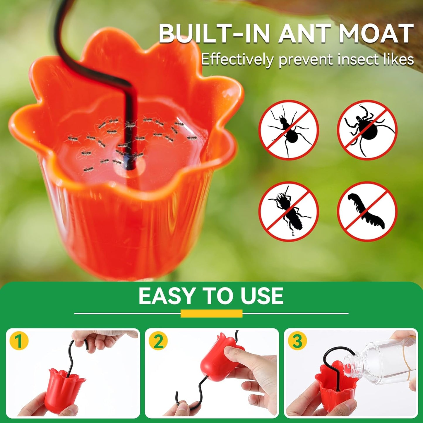 2 Pack Metal Oriole Feeders for Outdoors Hanging with Ant Moat and Fruit Holder, Oriole Feeder with Glass Bowl, Easy to Disassemble and Wash, Bird Feeder for Garden, Outdoor, Gift (Gold)