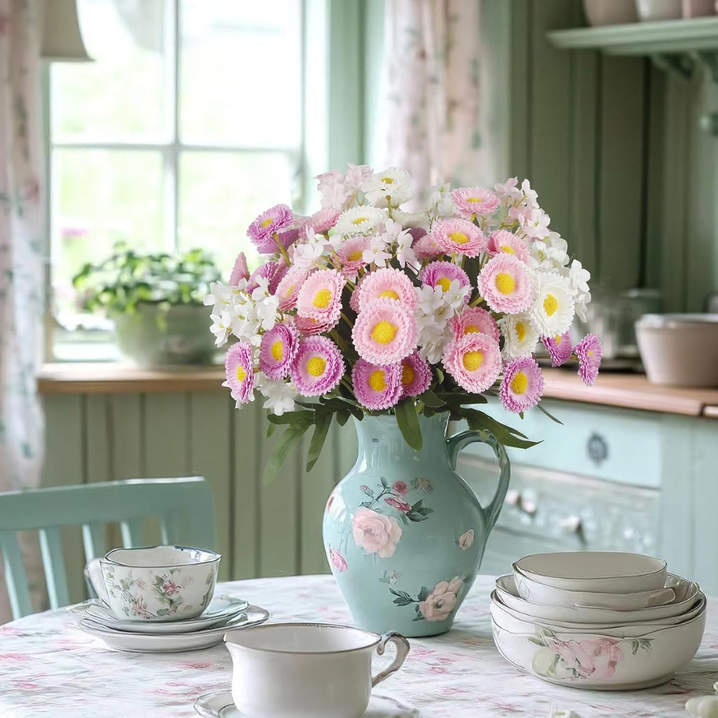 3 Pcs Artificial Daisy Flowers for Outdoors Summer Spring Decor Silk Flowers Wildflowers UV Resistant Faux Daisies Flowers for Planter Pots Home Indoor Table Centerpiece Vase Window Box
