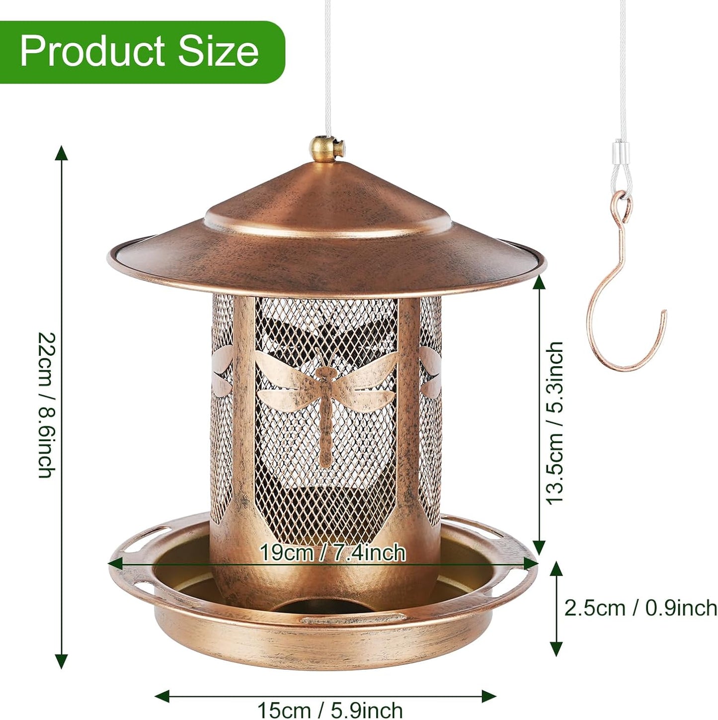 Bird Feeder, Metal Wild Bird Feeders for Outdoors Hanging, Beautiful Birdfeeders for Outside Garden Patio Decors - Dragonfly Pattern